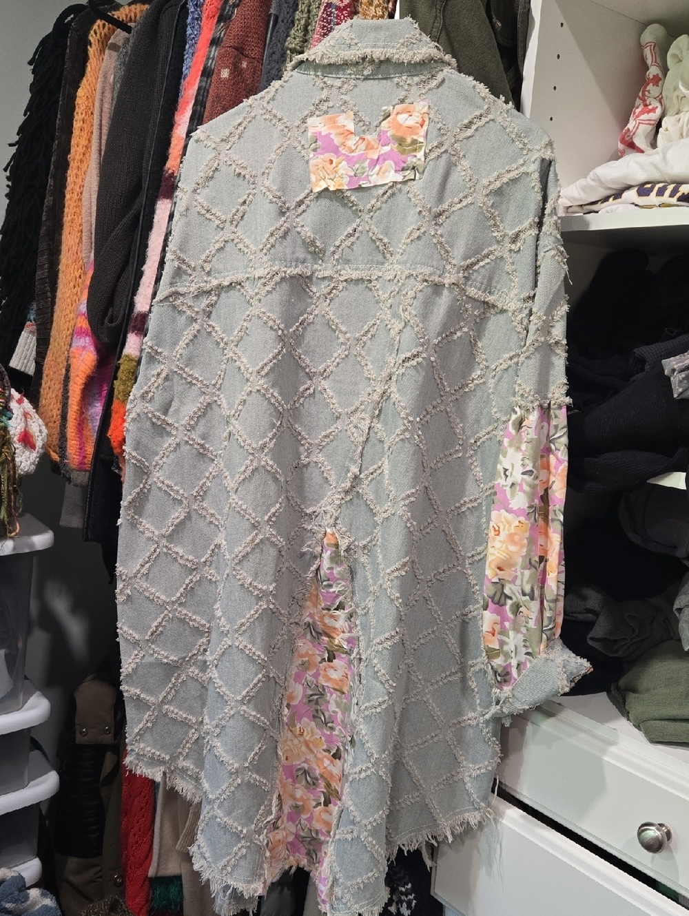 POL Floral Patchwork Jacket Duster Denim S 🩷 - Picture 6 of 7